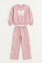 Dusty Rose Girls' Butterfly Embroidered Ribboned Tracksuit Set 24979 - 5