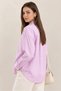 Women's Pink Striped Oversize Shirt - Striped Long Sleeve Cotton Relaxed Fit Poplin Shirt - 2