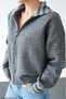Women's Double Zipper Collar and Cuffed Striped Wool Knitwear Cardigan - 6
