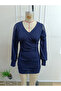 Women's long sleeve v-neck sparkly mini sandy dress - 4