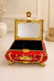 Embossed Embroidered Gold Detailed Vintage Mirrored Jewelry Box Red Large Size - 5
