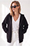 Women's Black Hooded Oversize Basic Sweatshirt with Kangaroo Pocket Swt-19000801 - 5