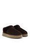 Women's Brown Suede W Tazz Thick Soled Genuine Leather Fur Slippers - 3