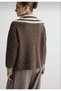 Women's Double Zipper Collar and Cuffed Striped Wool Knitwear Cardigan - 3