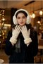 Women's Plush Ear Muffs and Fur Detailed Suede Gloves 2-Piece Winter Set - 2