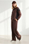 Women's Brown Garnished Zippered Draped Top and Bottom Set Tkm-19000518