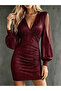 Women's long sleeve v-neck sparkly mini sandy dress