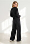 Women's Black Top and Bottom Draped Modal Set Tkm-19000516 - 6