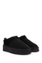 Women's Black Suede W Tazz Thick Soled Genuine Leather Fur Slippers - 3