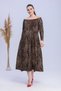 Women's Coffee Black Leopard Pattern Boat Neck Plus Size Maxi Dress - 2