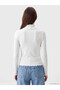 Two Mt Shop Quality Lcw Modest White Camisole Plain Super Skinny & Extra Slim Long Sleeve Women's Bodysuit - 4