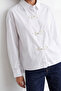 Woman's white knitted button detailed shirt alc-x15897 - 4