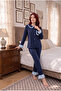 Women's Italian Bamboo Baby Collar Ruffled Chest Pocket Detailed Front Buttoned Long Sleeve Pajama Set - 2