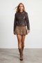 Women's dark brown long sleeve zip-up leather jacket with metal button detail - alc-x15890