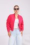 Women's Stand Collar Bomber Jacket with Pockets and Elastic Waist - 4