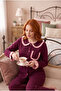 Women's Italian Bamboo Baby Collar Ruffled Chest Pocket Detailed Front Buttoned Long Sleeve Pajama Set - 4