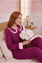 Women's Italian Bamboo Baby Collar Ruffled Chest Pocket Detailed Front Buttoned Long Sleeve Pajama Set - 2