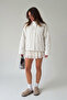 High Collar Waist Tie Detailed Jacket-Ecru Ecru - 2