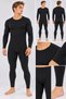 Men's Black Thermal Underwear Set Bottom Top Long Sleeve Winter Flexible
