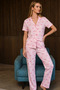 Loose Fit V-Neck Knitted Pink Pajama Set