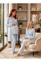 New Season Blue Double-Breasted Collared Design with Easy Breastfeeding Feature, Long Sleeves, 100% Cotton Maternity Pajama Set - 2