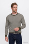 Men's Green-White Warm Standard Fit Regular Cut Crew Neck Striped Knitwear Sweater