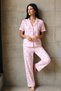 Night Pink V-Neck Buttoned Casual Pajama Set - 6