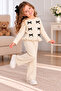 Girl's Knitwear Set with Bow and Ruffle Detail, Knitted 2-Piece Set, Cream