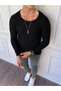 Slim Fit Steel Knitted Open Collar Sweater - 2