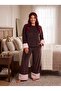 New Season Velvet Plush Detailed Special Design Long Sleeve Plus Size (Oversized) Pajama Set - 5