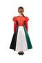 Girls' Palestine Flag Inspired Satin Gown with Puff Sleeves - 3