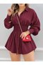 Women's long sleeve collared elastic waist knitted dress