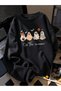 Women's Black Halloween Cute Ghost Printed Crew Neck Sweatshirt