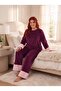New Season Velvet Plush Detailed Special Design Long Sleeve Plus Size (Oversized) Pajama Set - 6