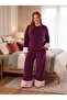 New Season Velvet Plush Detailed Special Design Long Sleeve Plus Size (Oversized) Pajama Set - 8