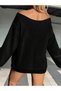 Women's Blue Star Printed Boat Neck Oversized Sweatshirt - 3