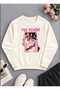 Powder Pink Manifest Design Printed Cream Long Sleeve Sweatshirt