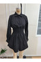 Women's long sleeve collared elastic waist knitted dress - 4