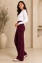 Women's Burgundy Front Ribbed Wide Fit Wide Leg Modal Fabric High Waist Recovery Pants Leggings - 3