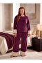 New Season Velvet Plush Detailed Special Design Long Sleeve Plus Size (Oversized) Pajama Set - 8