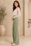 Women's Light Khaki Ribbed Front Wide Fit Loose Leg Modal Fabric High Waist Gathering Pants Leggings - 3
