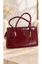 Crocodile Patterned Women's Hand and Shoulder Bag with Gold Detail - 5