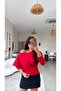 Red Off-Shoulder Modal Sweatshirt - 4