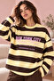 Women's 100% Cotton Yellow Striped Crew Neck Oversize Sweatshirt - 6