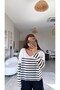 Navy Blue Striped V-Neck Dlv Mercerized Knitwear - 2