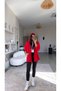 Red Zippered Pocket Modal Hoodie - 3