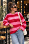 Women's 100% Cotton Long Sleeve Crew Neck Striped Oversize T-Shirt - 6