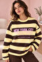Women's 100% Cotton Yellow Striped Crew Neck Oversize Sweatshirt - 7