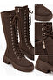 Women's Lace-Up Inner Zipper Below-The-Knee Boots Flat Thick Sole Comfortable Long Boots - 2