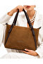Women's Daily Large Size Zippered Wide Strap Suede Hand & Shoulder Bag Size: 32 X 27 cm - 2